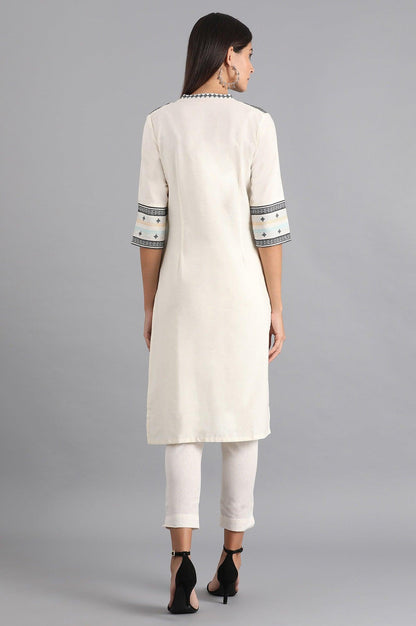 White &amp; Grey Dobby kurta - wforwoman