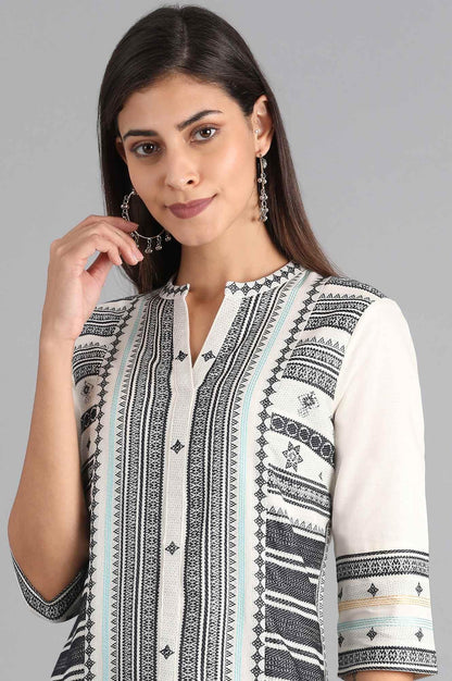 White &amp; Grey Dobby kurta - wforwoman