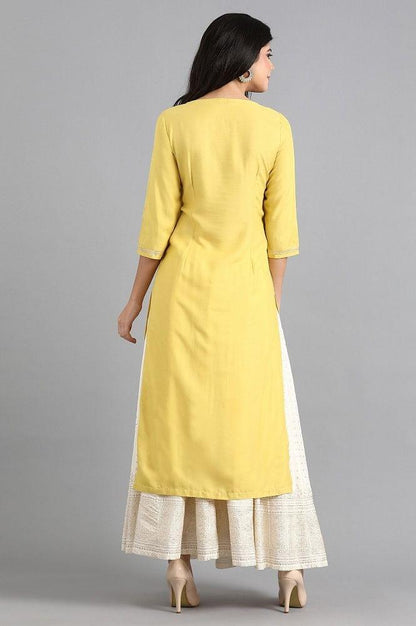 Yellow Round Neck Printed kurta - wforwoman