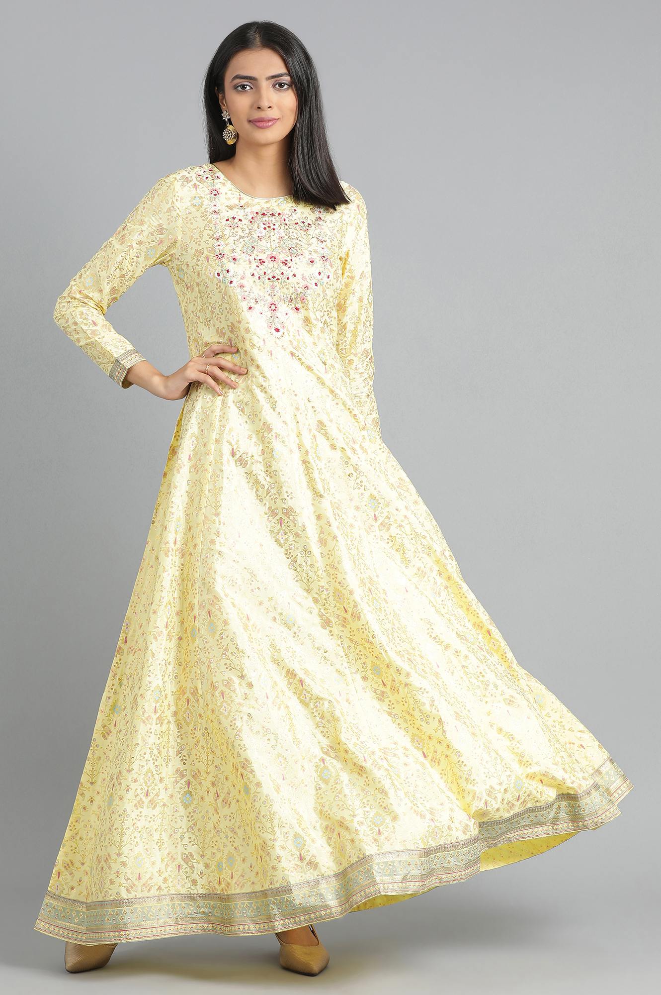 Yellow Round Neck Printed Dress