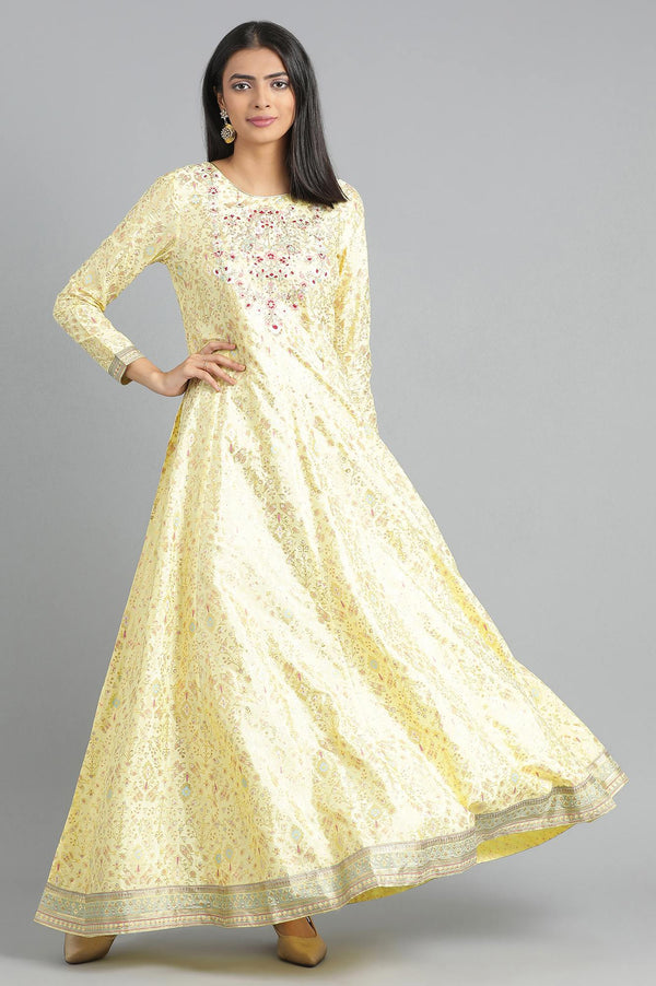 Yellow Round Neck Printed Dress