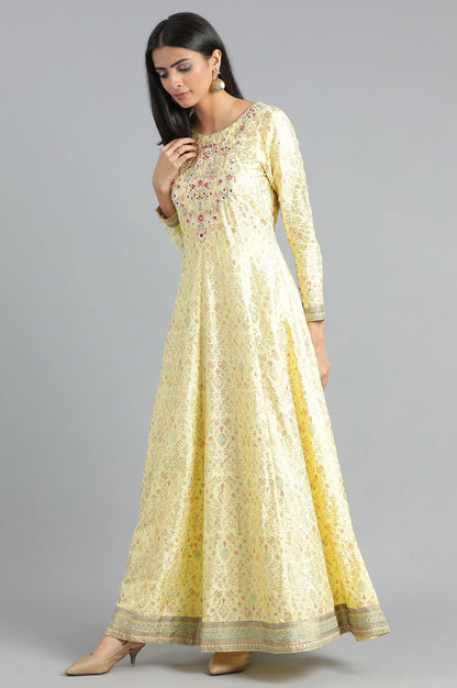 Yellow Round Neck Printed Dress