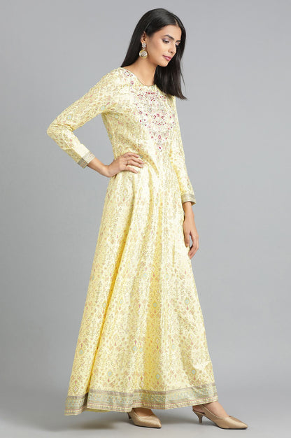 Yellow Round Neck Printed Dress
