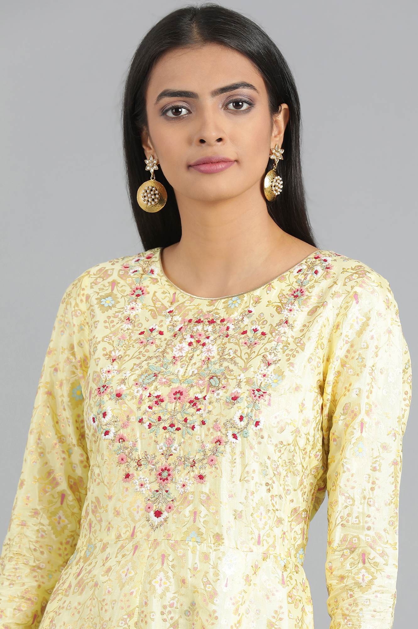 Yellow Round Neck Printed Dress