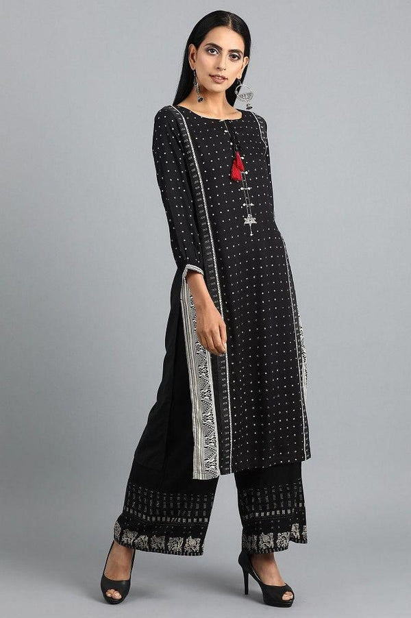 Black Mandarin Neck Printed kurta