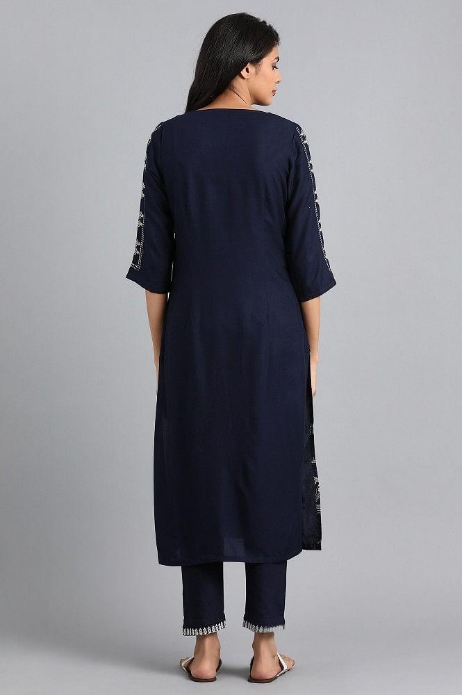Blue Round Neck Printed kurta - wforwoman