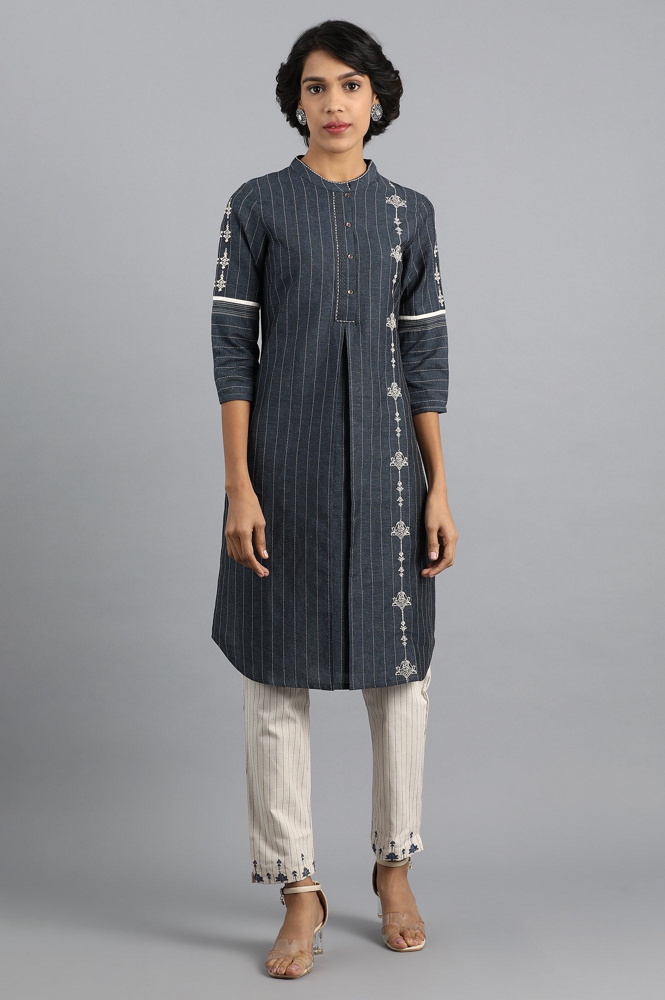 Blue Mandarin Neck Printed kurta