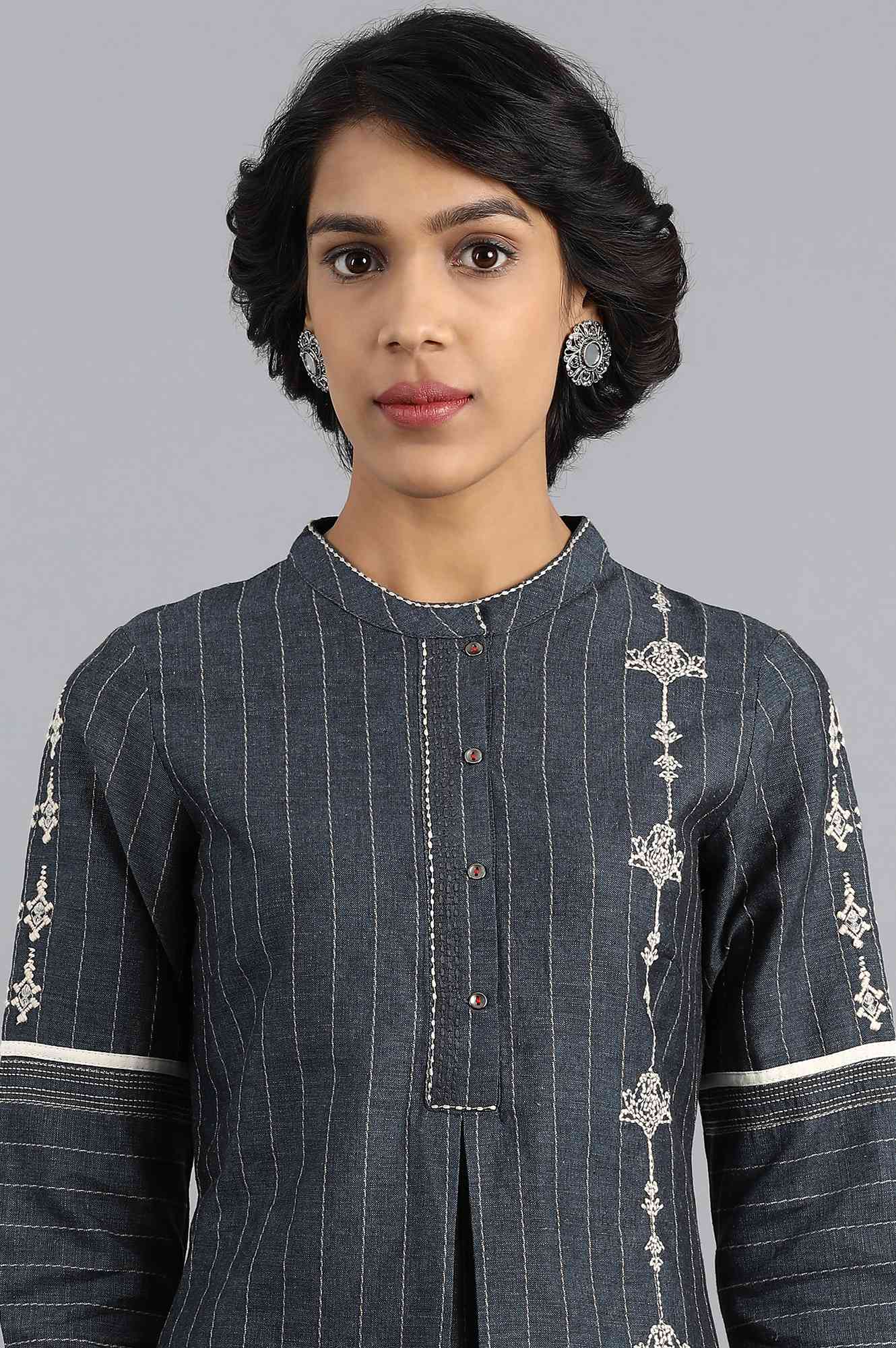 Blue Mandarin Neck Printed kurta