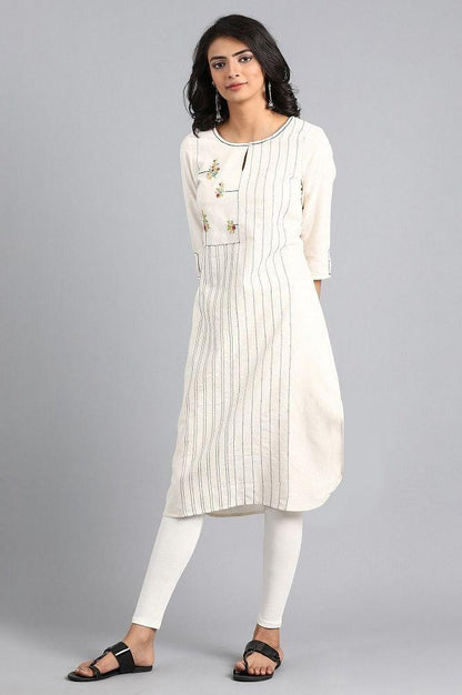 White Mandarin Neck Printed kurta - wforwoman