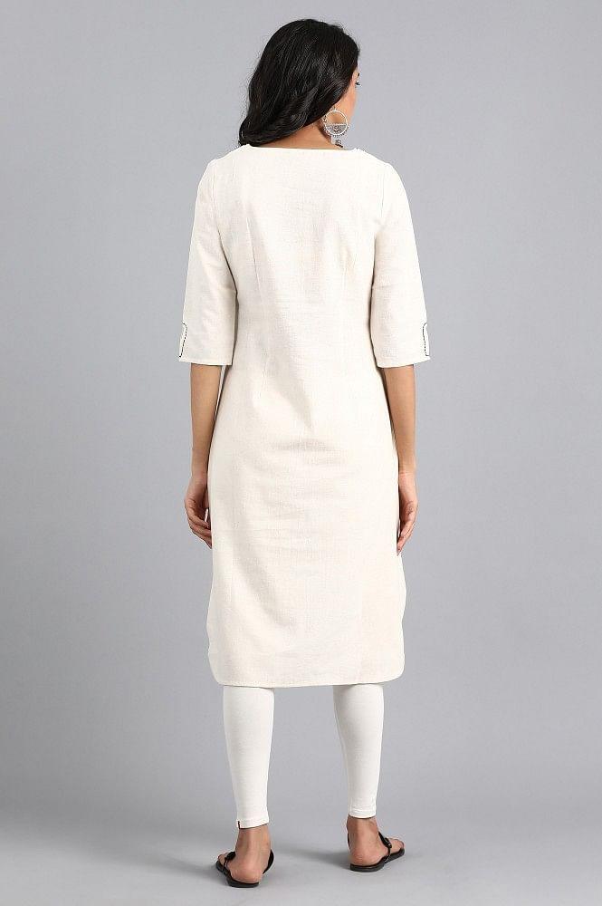 White Mandarin Neck Printed kurta - wforwoman