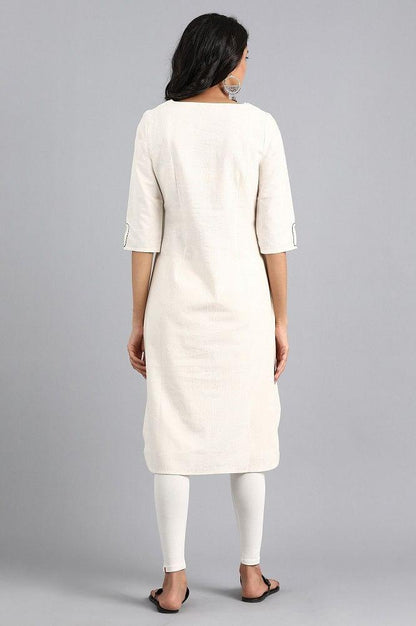 White Mandarin Neck Printed kurta - wforwoman