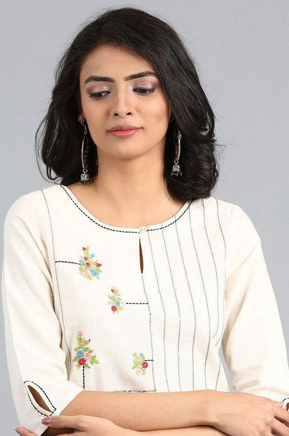 White Mandarin Neck Printed kurta - wforwoman
