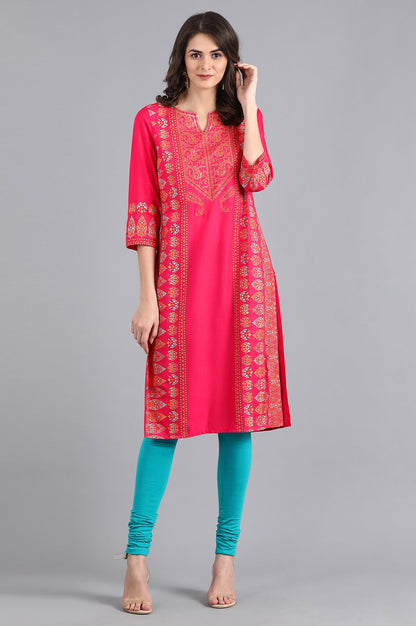 Pink Round Neck Printed kurta