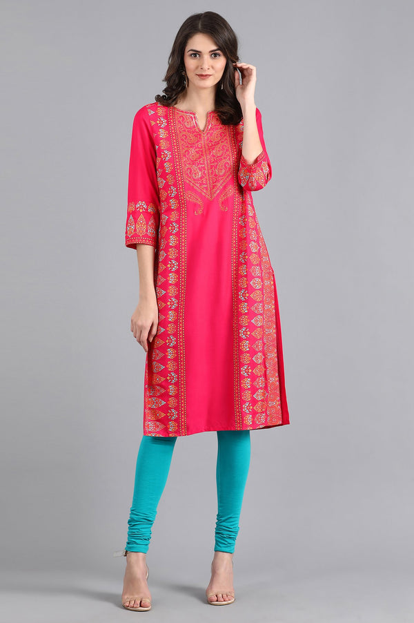 Pink Round Neck Printed kurta