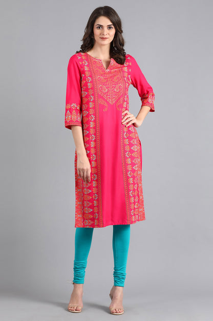 Pink Round Neck Printed kurta