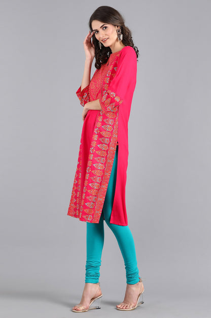 Pink Round Neck Printed kurta