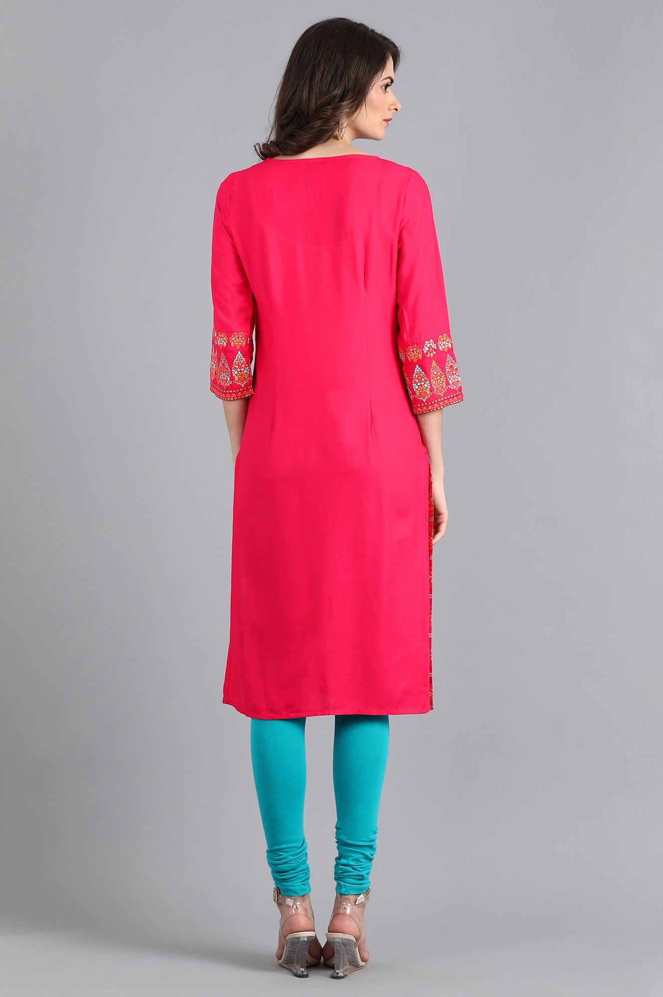 Pink Round Neck Printed kurta