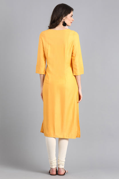 Yellow Round Neck Embroidered kurta