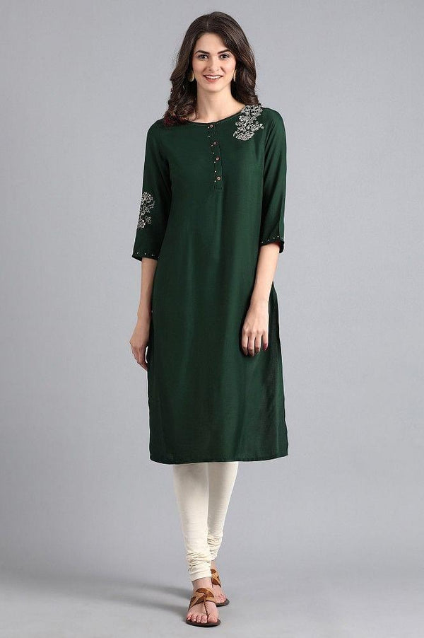 Green Round Neck Printed kurta