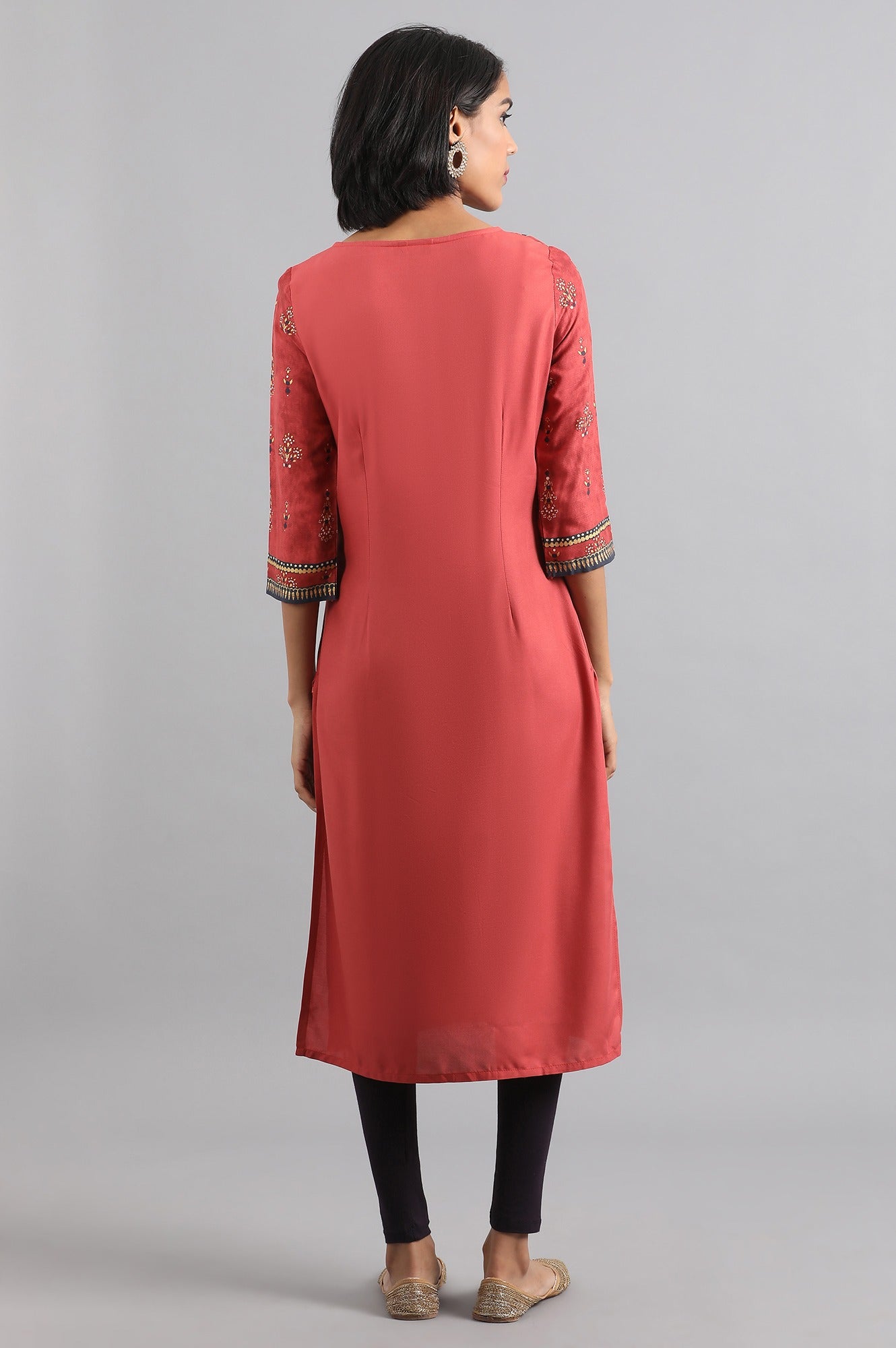 Rust Round Neck Printed kurta