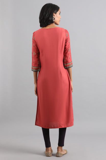 Rust Round Neck Printed kurta