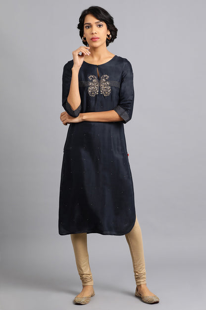 Blue Round Neck Paisley kurta