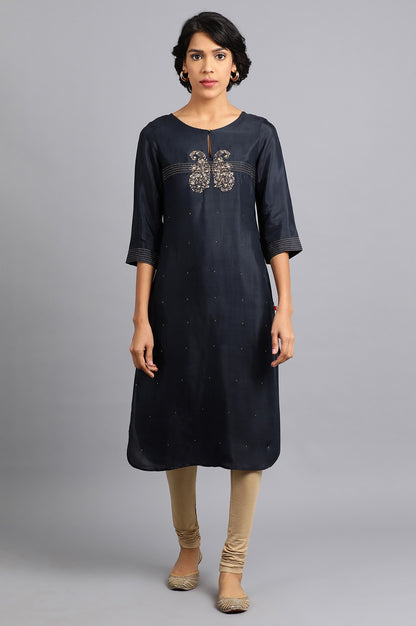 Blue Round Neck Paisley kurta