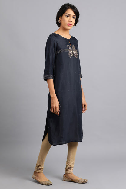 Blue Round Neck Paisley kurta