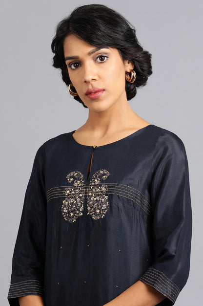 Blue Round Neck Paisley kurta