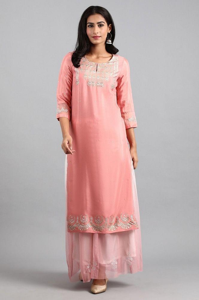 Pink Round Neck Printed kurta - wforwoman
