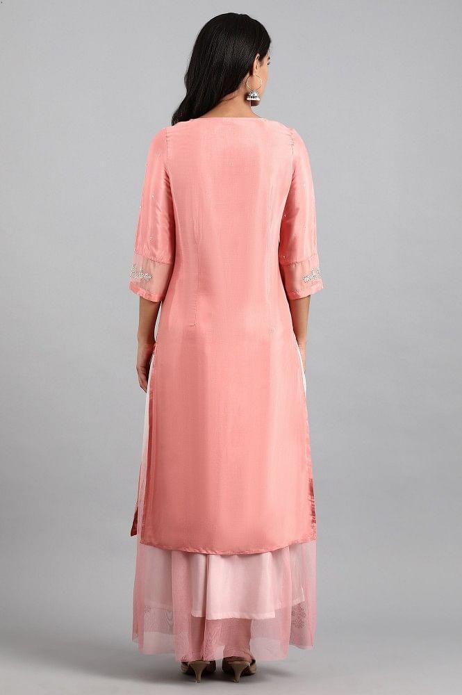 Pink Round Neck Printed kurta - wforwoman