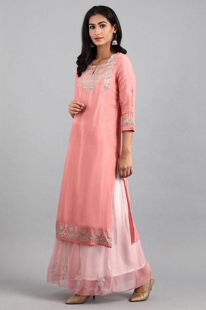 Pink Round Neck Printed kurta - wforwoman