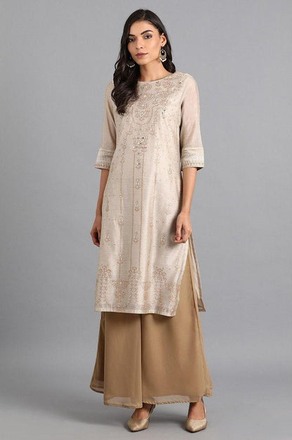 Beige Round Neck Printed kurta - wforwoman