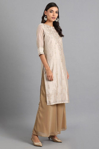 Beige Round Neck Printed kurta - wforwoman