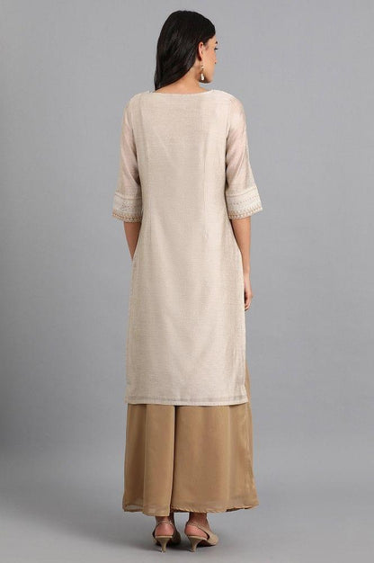 Beige Round Neck Printed kurta - wforwoman