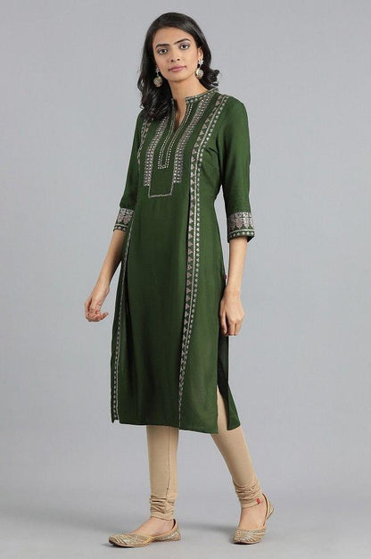 Green Mandarin Neck Printed kurta - wforwoman
