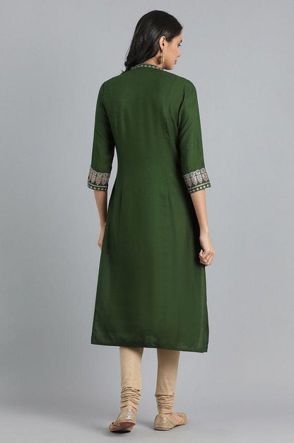 Green Mandarin Neck Printed kurta - wforwoman