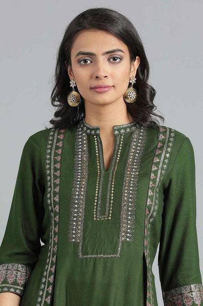 Green Mandarin Neck Printed kurta - wforwoman