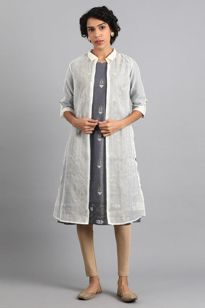 Blue Shirt Collar Embroidered kurta with Jacket