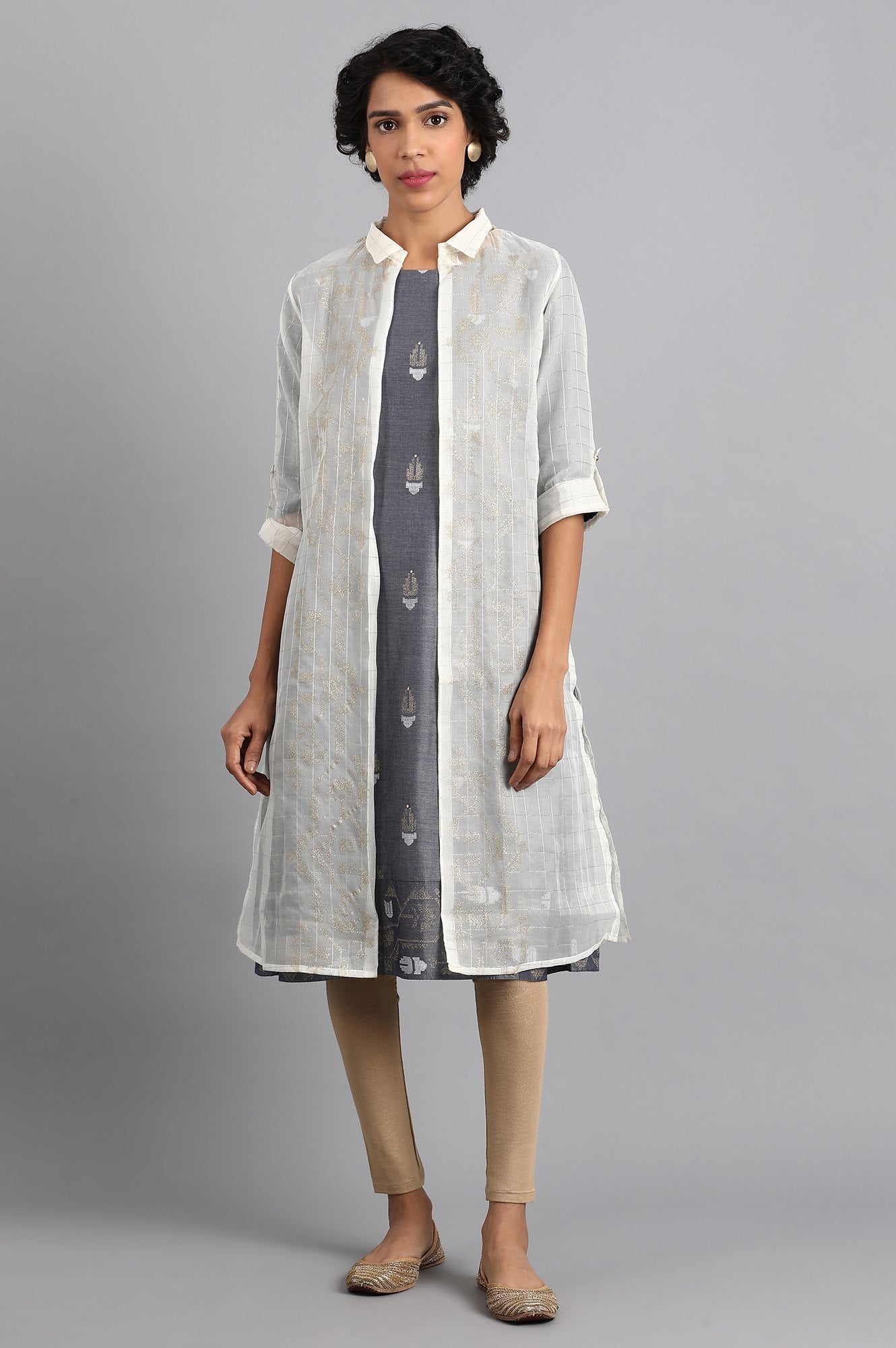 Blue Shirt Collar Embroidered kurta with Jacket