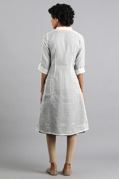 Blue Shirt Collar Embroidered kurta with Jacket