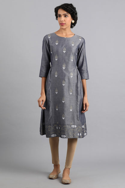 Blue Shirt Collar Embroidered kurta with Jacket