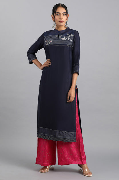 Blue Round Neck Embroidered kurta