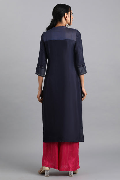 Blue Round Neck Embroidered kurta