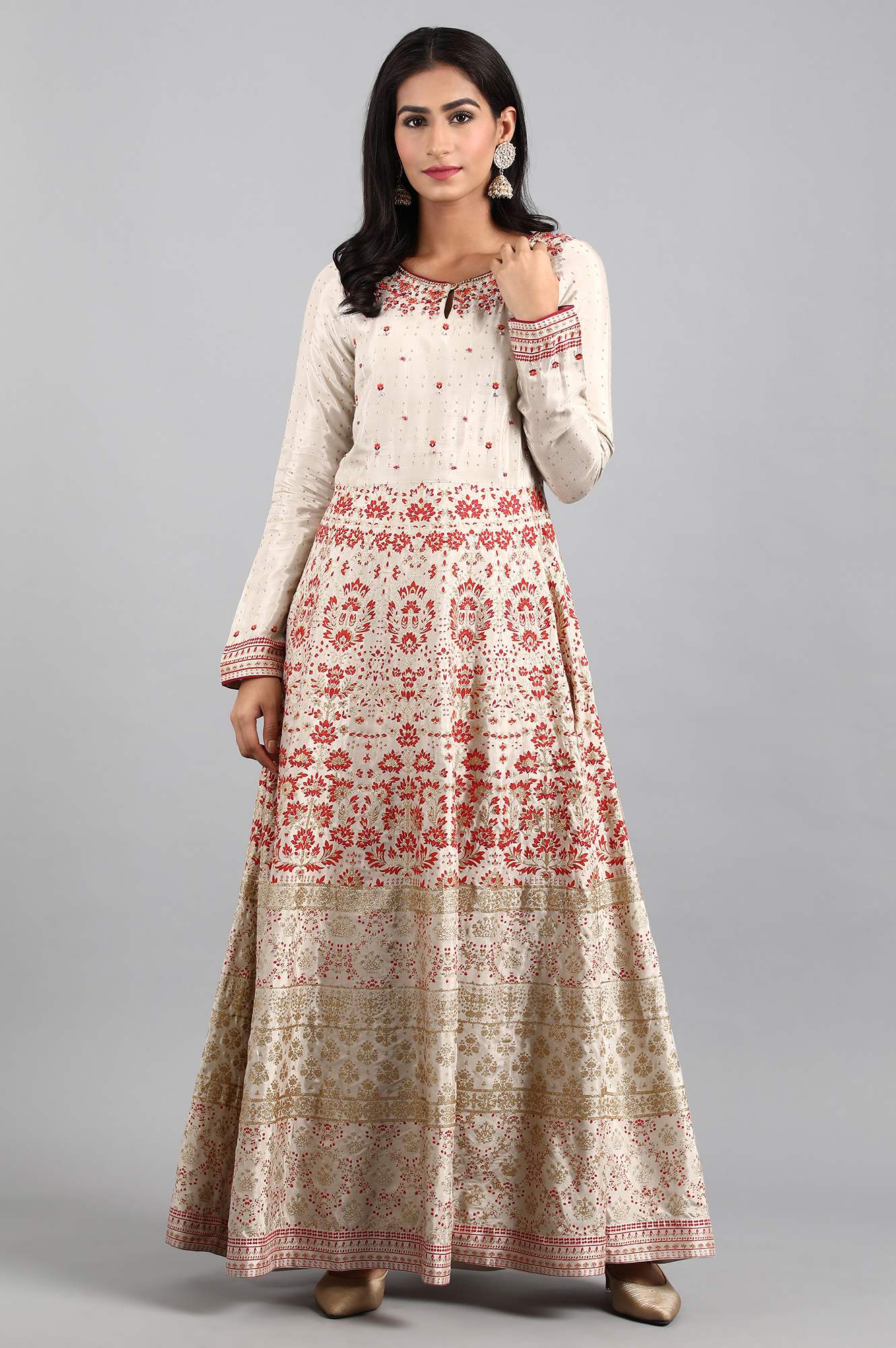 Beige Round Neck Anarkali Dress