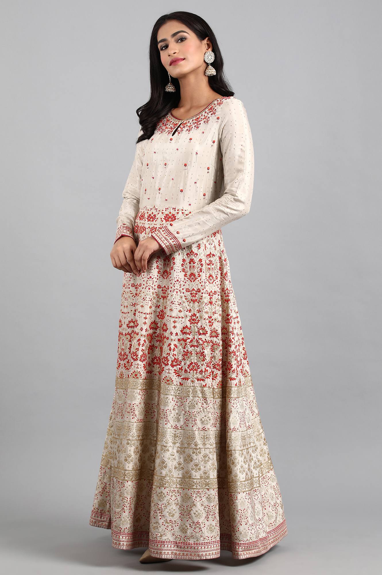 Beige Round Neck Anarkali Dress