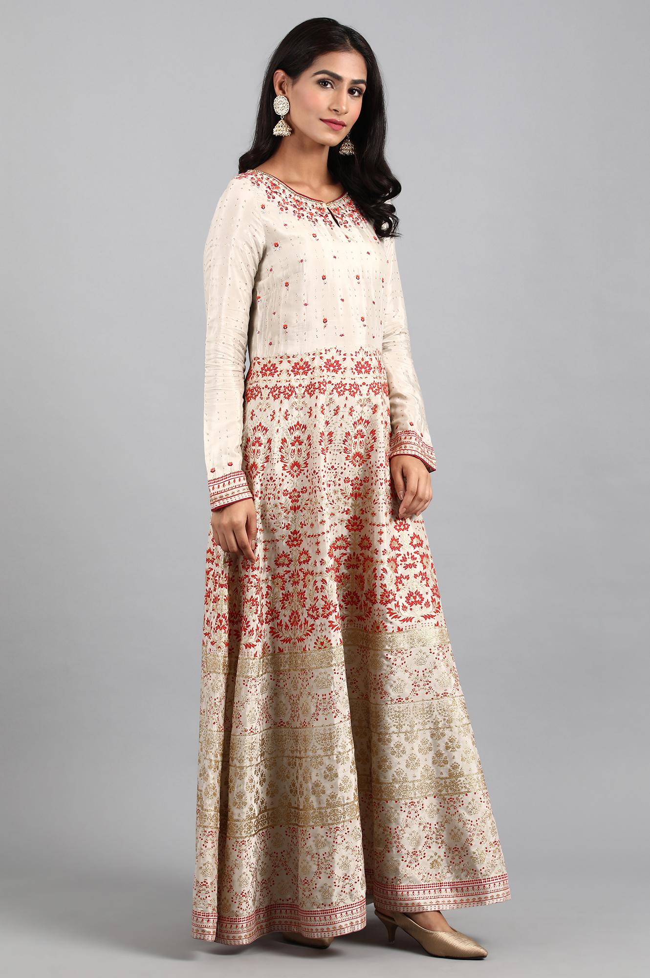 Beige Round Neck Anarkali Dress