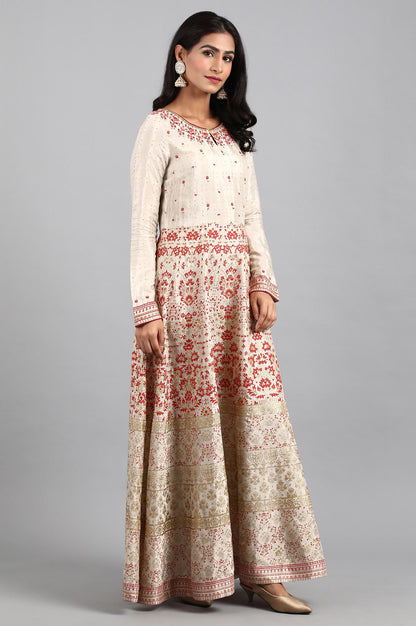 Beige Round Neck Anarkali Dress