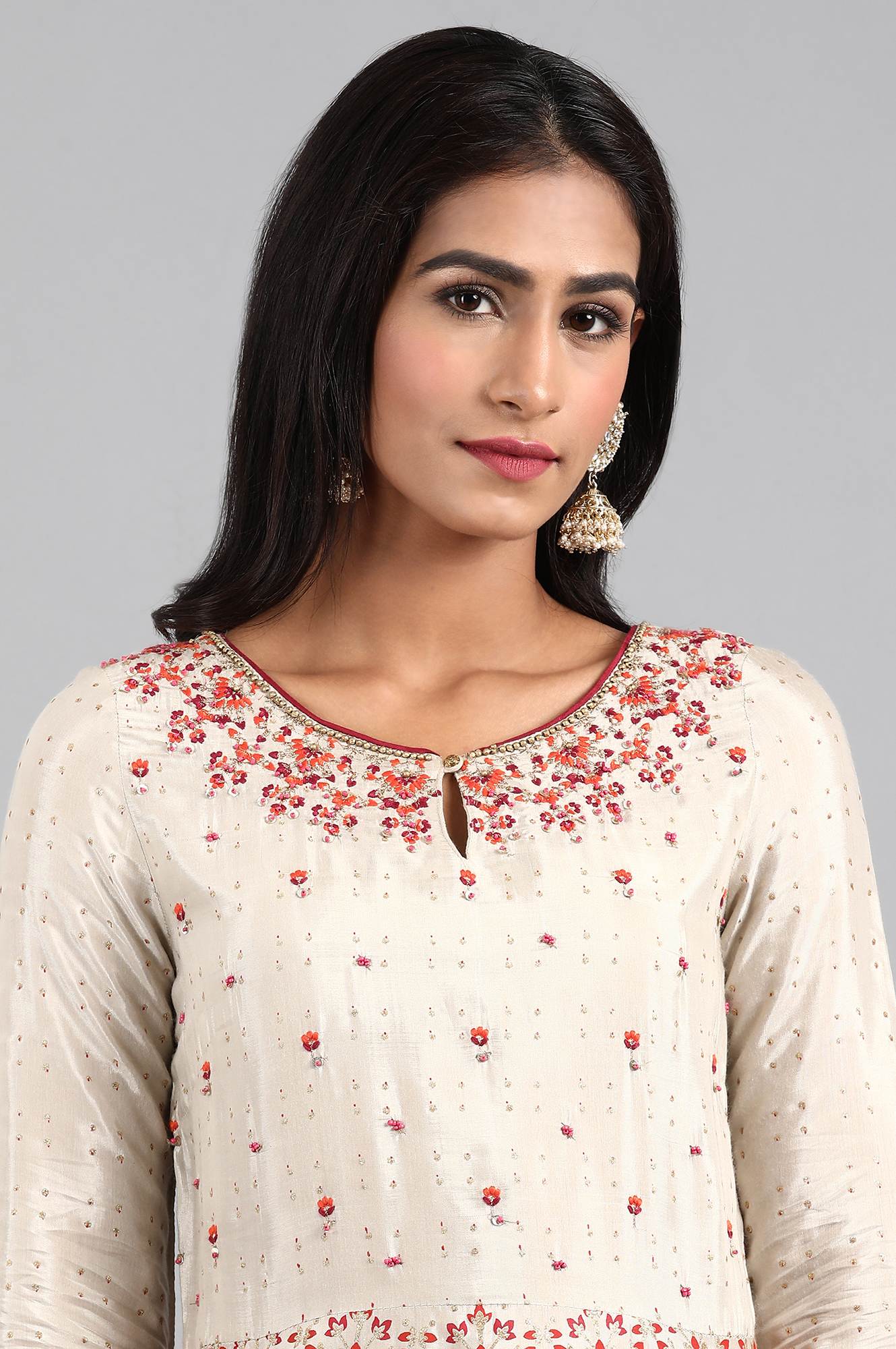 Beige Round Neck Anarkali Dress