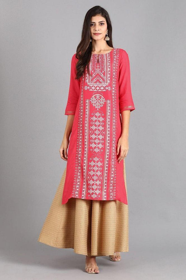 Pink Round Neck Printed kurta